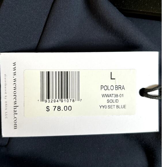 NWT WeWoreWhat Polo Bra Top Women's Size L Navy Blue Collar Revolve V-Neck Shirt - Picture 10 of 10